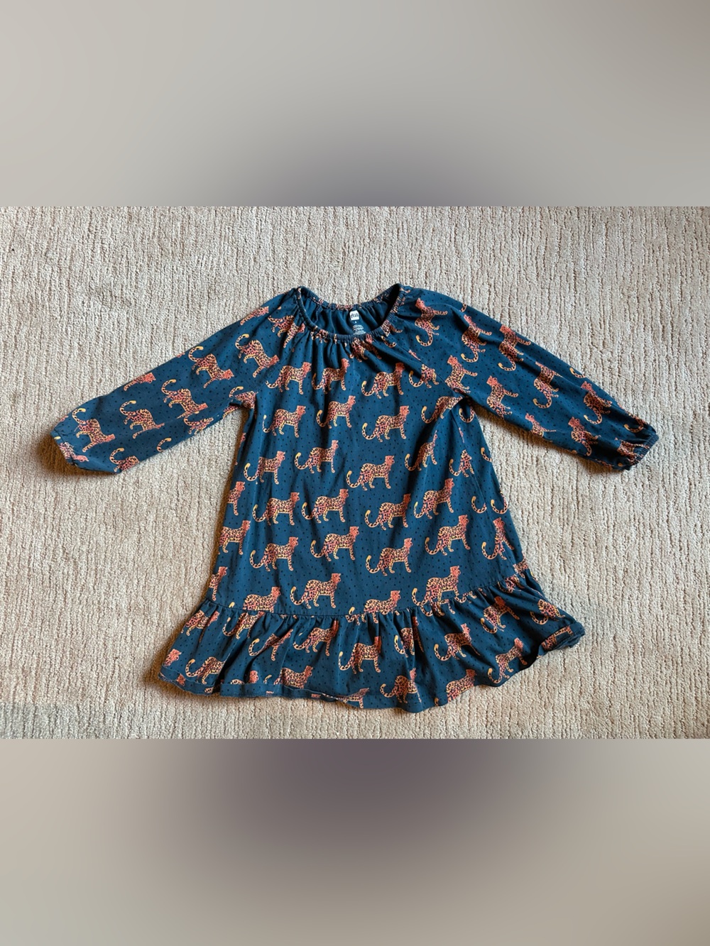 Tea Collection Drop-Waist Long-Sleeved Cheetah Dress